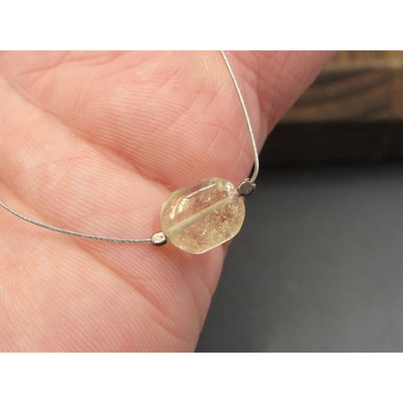 16" Sterling Silver Real Pearl And Quartz Stone Wire Necklace Vintage Minimalist - Picture 3 of 7